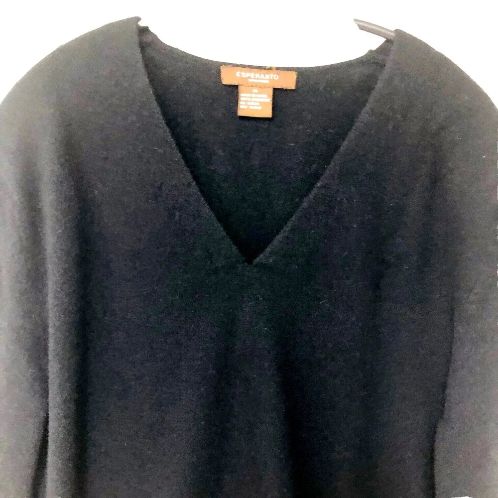Esperanto Womens‎ Black V-Neck Cashmere Sweater 3/4 Sleeves Casual Whimsigoth M